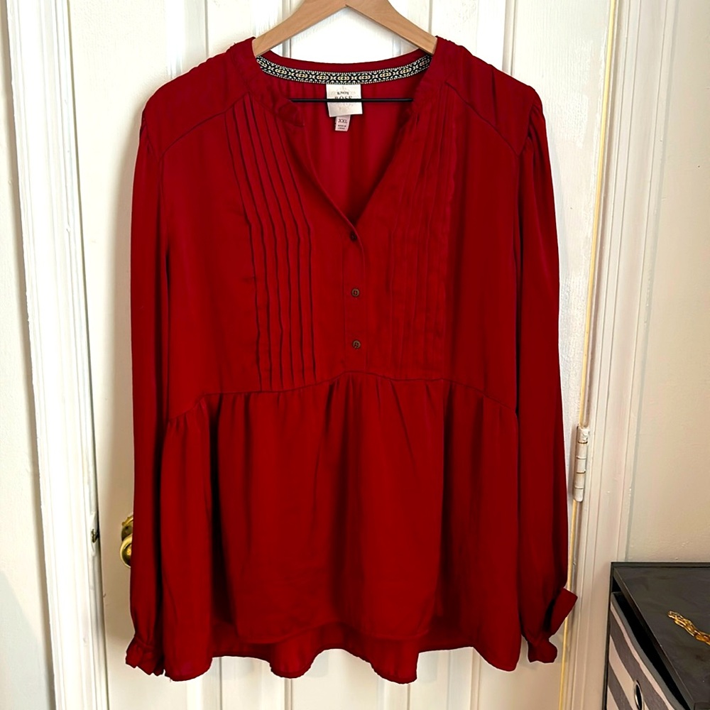 Knox Rose Red Satin Peplum Top Long Sleeve XXL